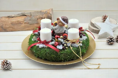 Adventný svietnik s mackom, červeno-zlaté prevedenie