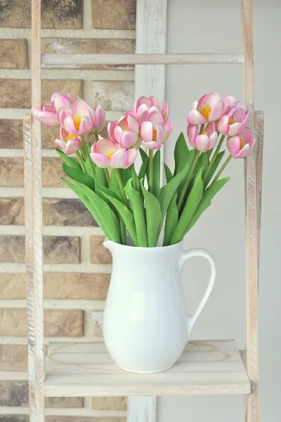 Kytica rozkvitnutých tulipánov, umelá, zväzok 5kusov, ružový